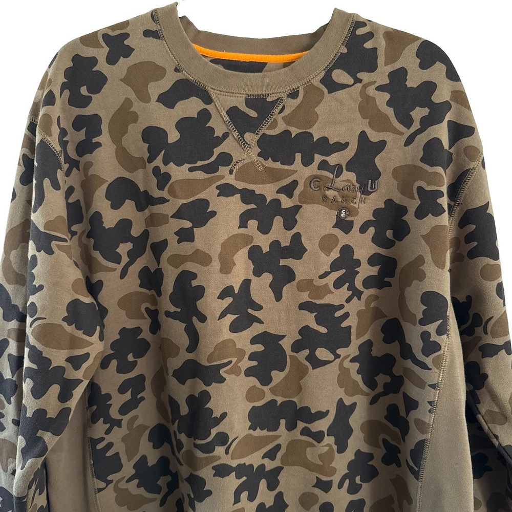 Orvis 1971 Duck Camo Brown Crew Neck Sweatshirt Mens L Outdoor C Lazy U Ranch - Picture 2 of 11